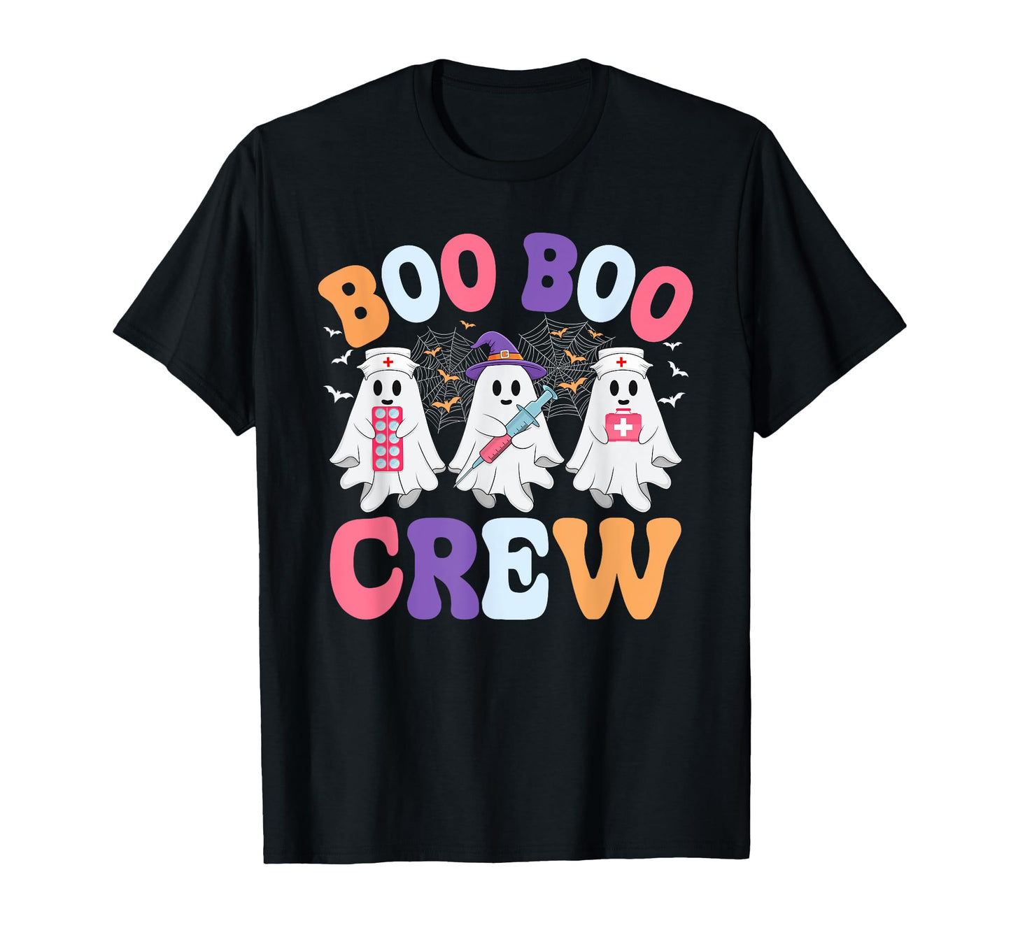 Groovy Nurse Scrub Top Spooky Boo Crew Ghost Nurse Halloween T-Shirt