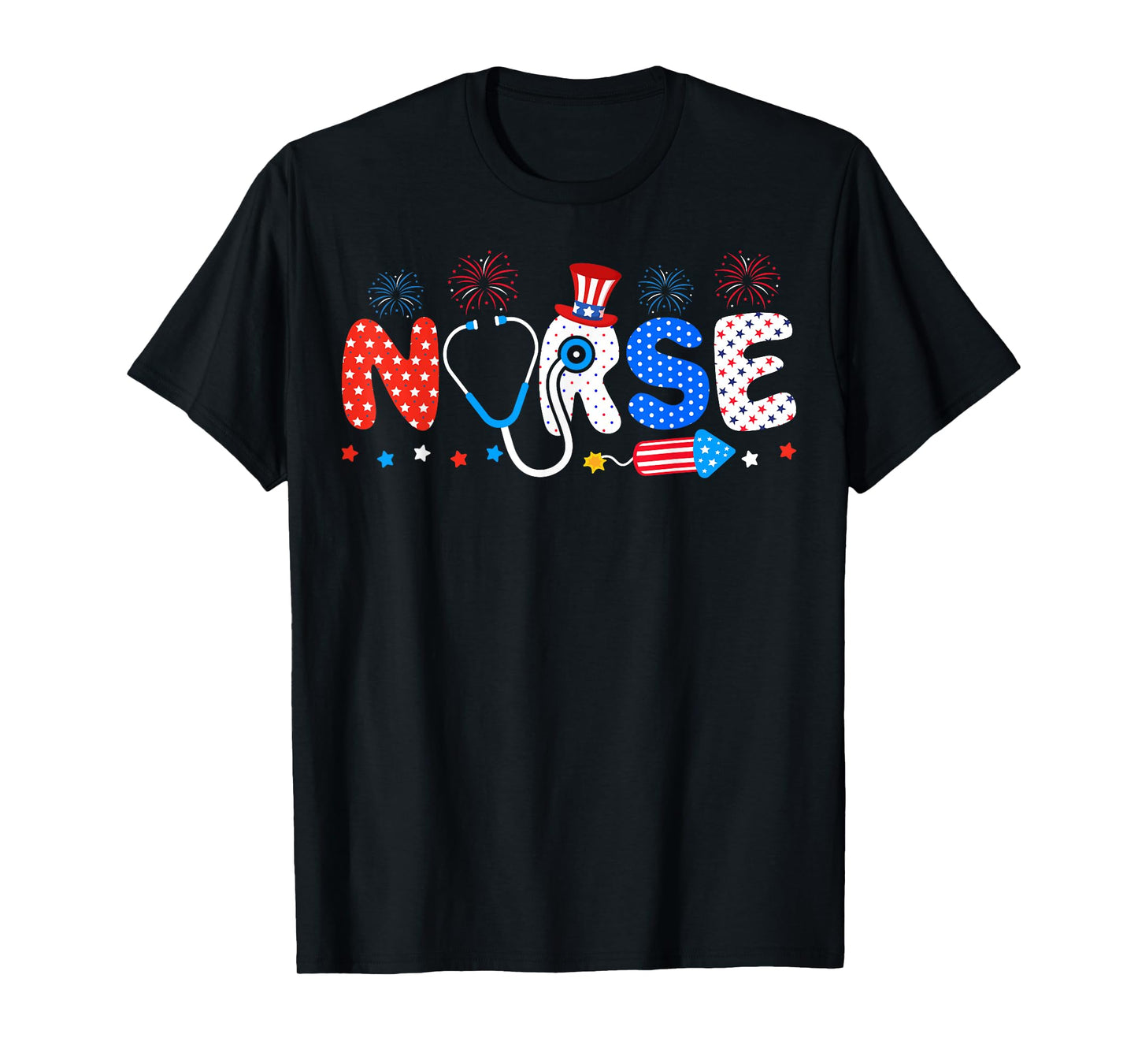USA Flag 4th Of July Nursing Stethoscope Patriotic Nurse T-Shirt