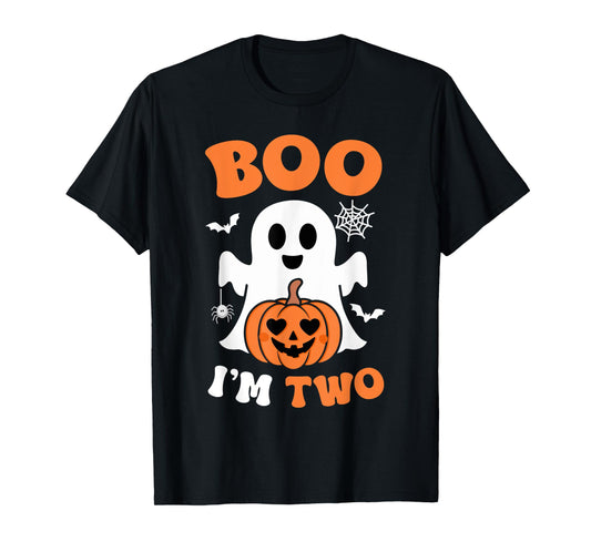 Ghost Boo I'm Two Year 2nd Birthday Boys Halloween Groovy T-Shirt