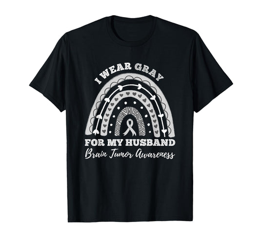Rainbow I Wear Gray For My Husband Brain Tumor Awareness T-Shirt