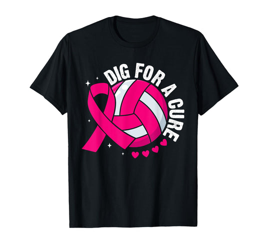 Dig For a Cure Volleyball Pink Breast Cancer Awareness T-Shirt