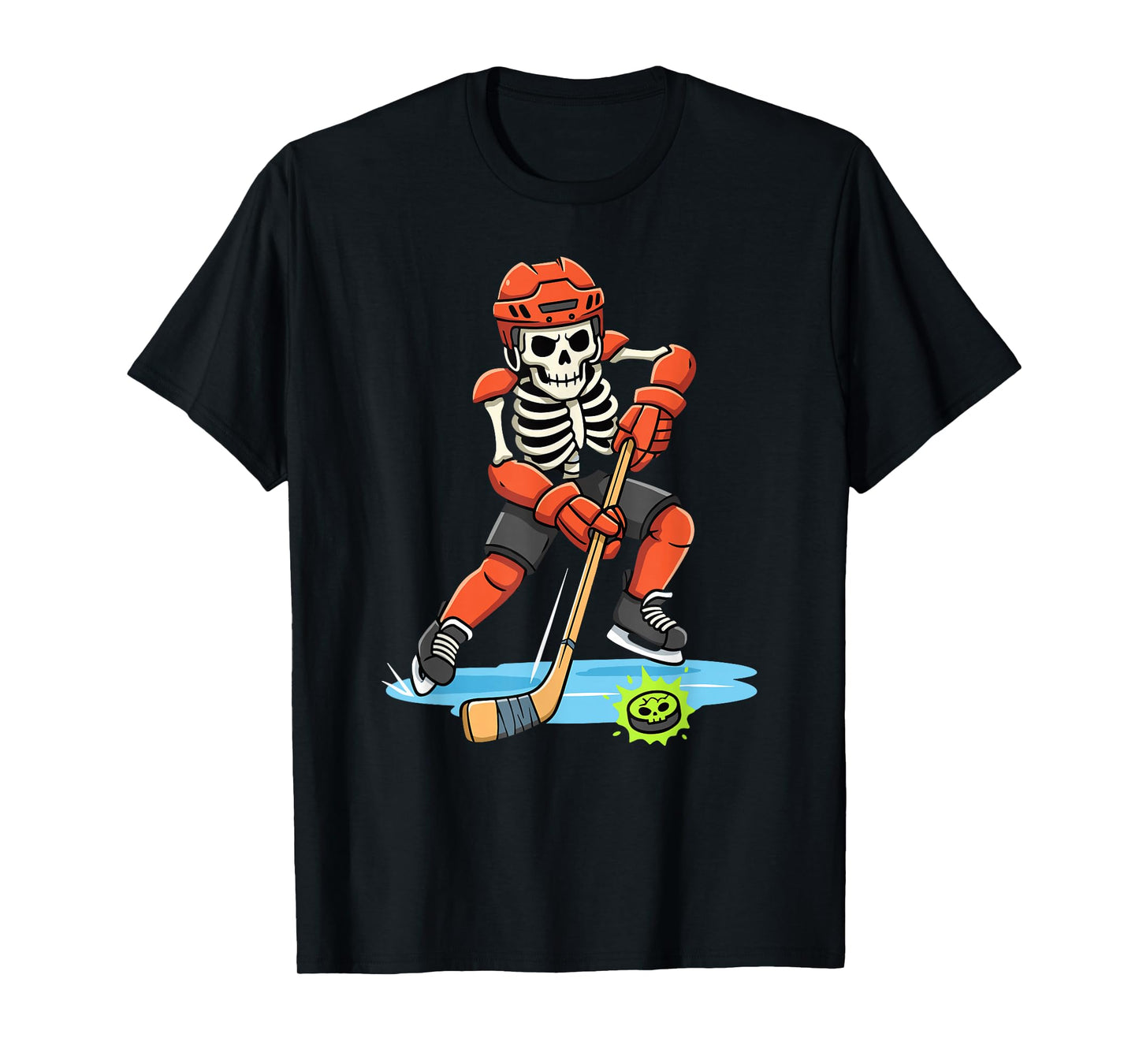 Hockey Skeleton Player Skull Ice Rink Halloween T-Shirt