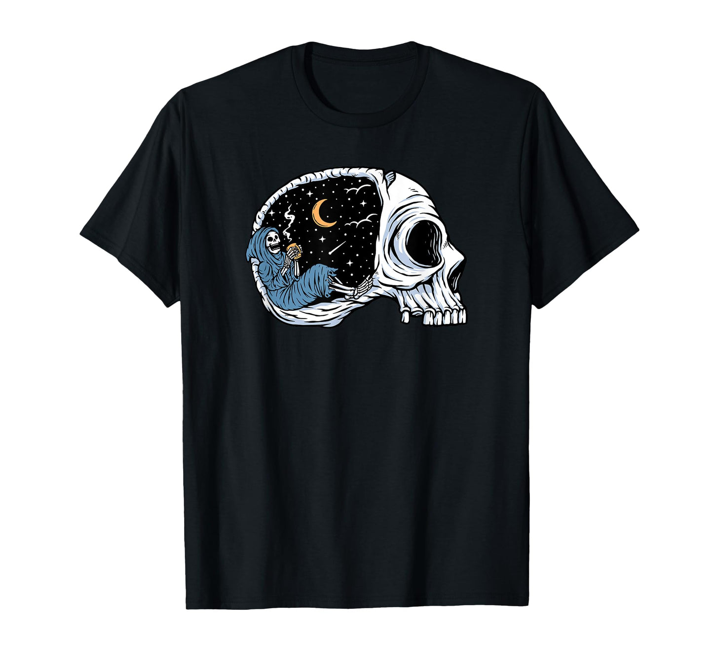Skull Skeleton Enjoy Night While Drinking Coffee T-Shirt