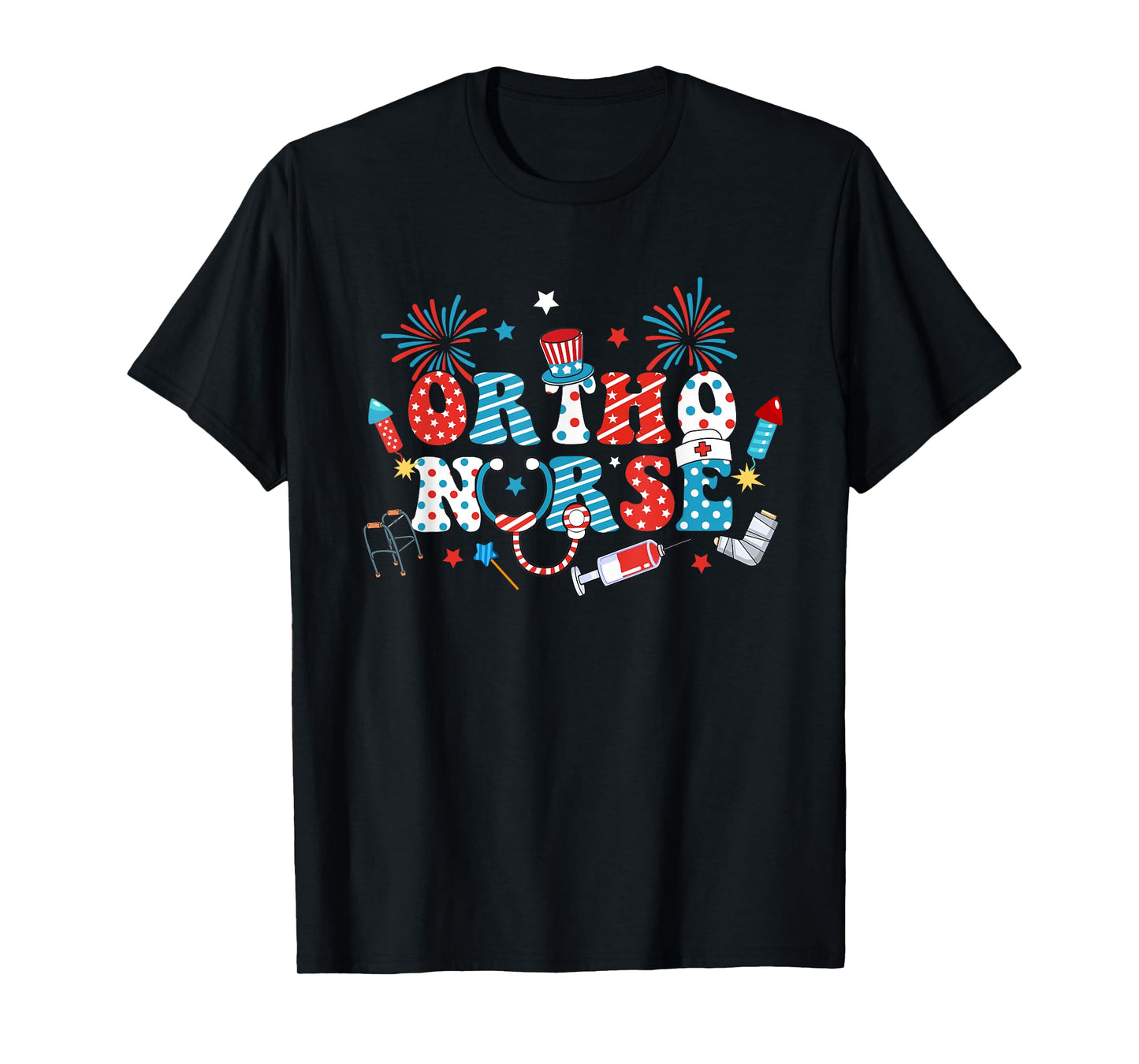 America USA Fireworks Ortho Nurse Happy 4th Of July T-Shirt for Women Men