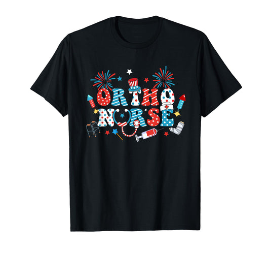 America USA Fireworks Ortho Nurse Happy 4th Of July T-Shirt for Women Men