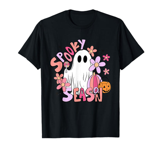 Retro Cute Ghost Spooky Season Funny Halloween T-Shirt