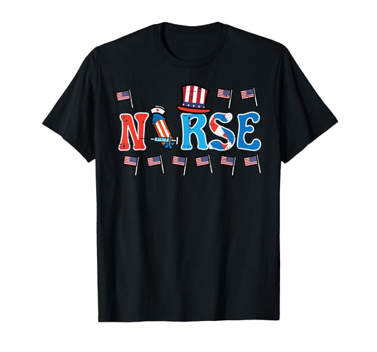 4th Of July Nurse US Flags Patriotic Scrub Top Women Men T-Shirt
