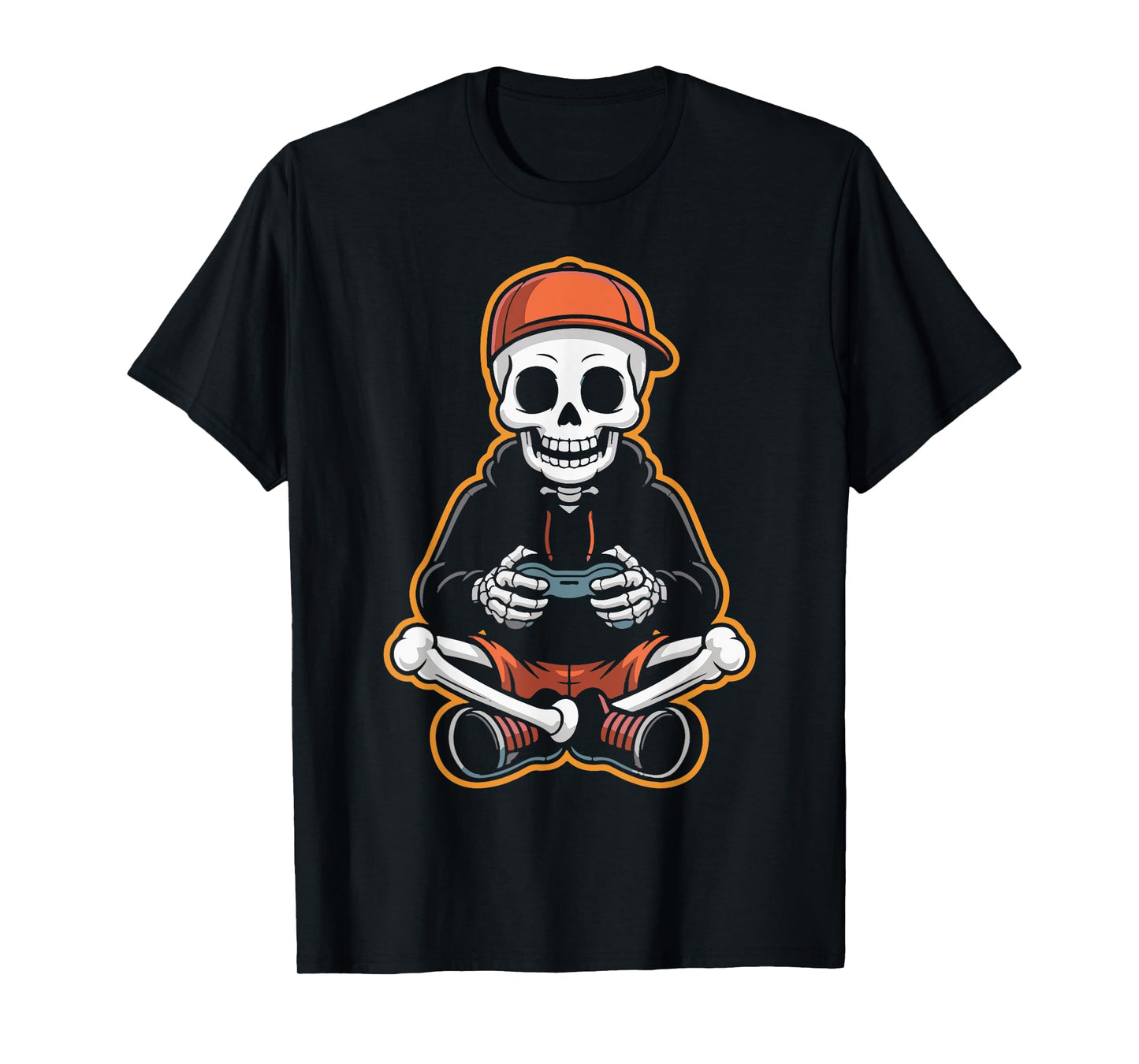 Funny Skeleton Gamer Halloween Spooky Boys Video Gaming Fun T-Shirt