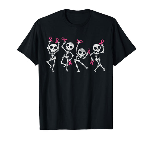 Pink Ribbon Breast Cancer Awareness Skeleton Women Men Kids T-Shirt