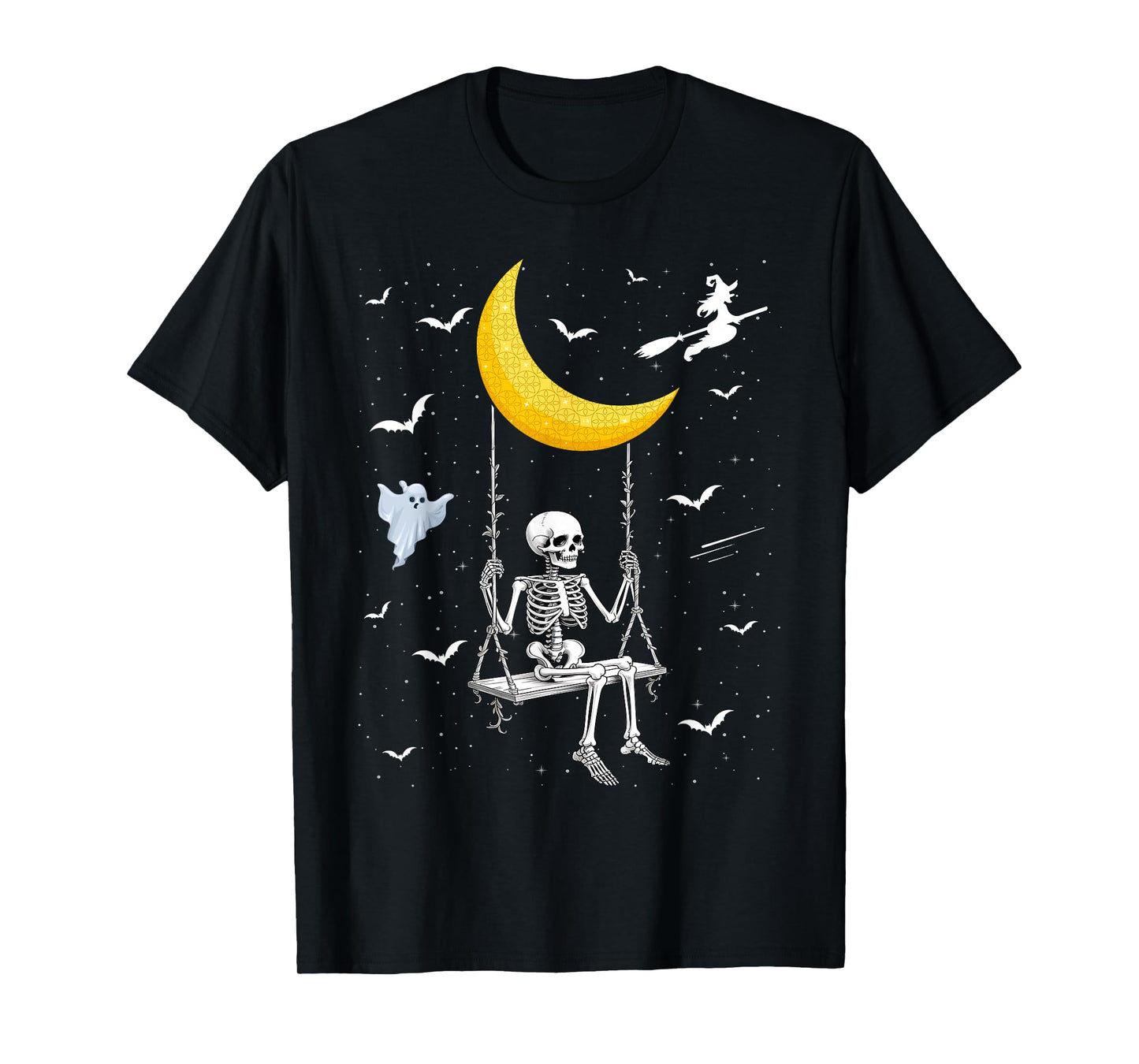 Skeleton Swinging on Moon Gothic Halloween Costume T-Shirt