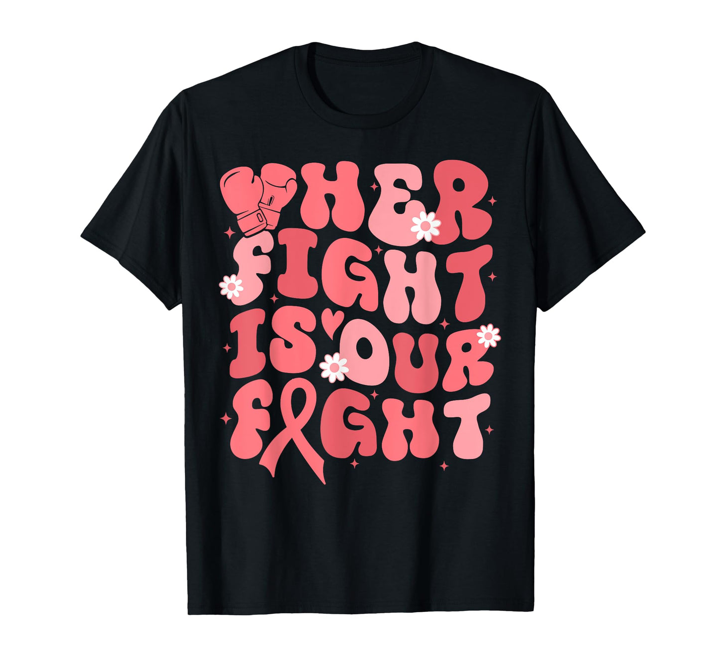 Uterine Cancer Her Fight Is Our Fight Peach Flower Ribbon T-Shirt