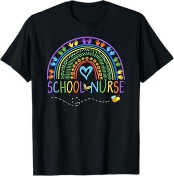 School Nurse Rainbow with Little Hands - School Nurse T-Shirt