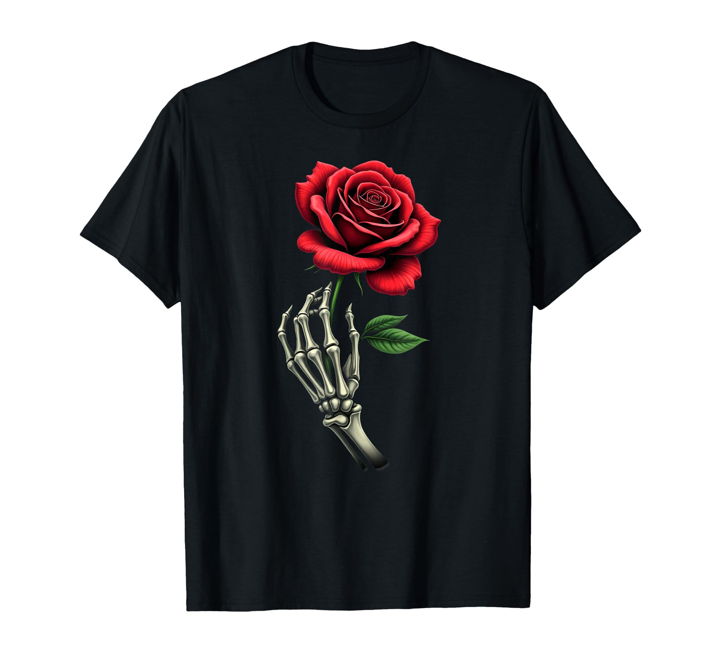 Vintage Skeleton Hand Red Rose Halloween T-Shirt