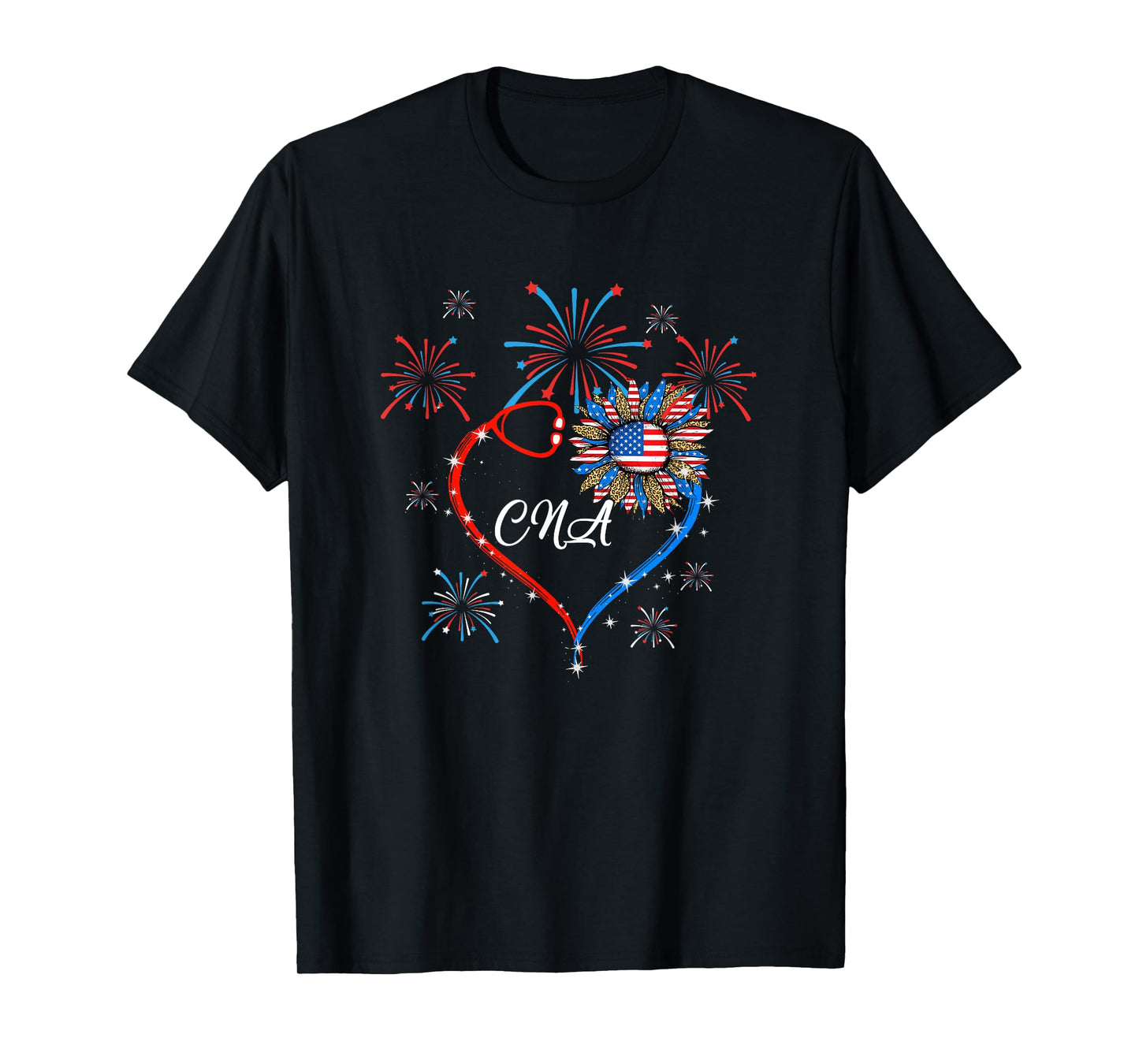 Patriotic Cna Nurse 4Th Of July American Flag Sunflower Love T-Shirt