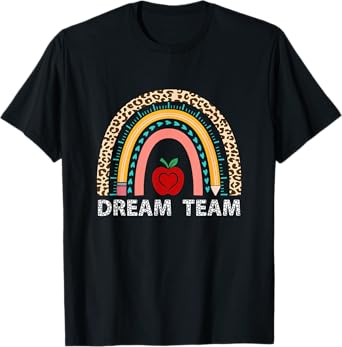 Dream Team Teacher Squad Back To School Leopard Rainbow Men Women Girls Kids T-Shirt