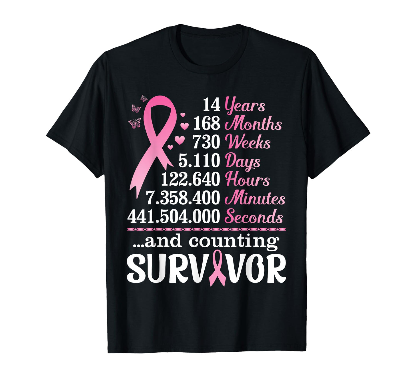 14 Years 168 Months Fighting Breast Cancer Counting Survivor T-Shirt