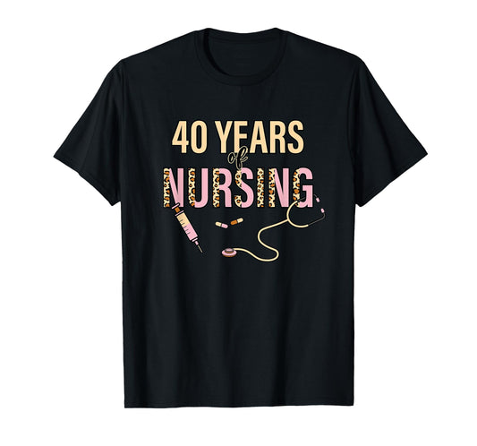 40 Years of Nursing 40th Nurse Anniversary Leopard Print T-Shirt