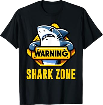 Cool Shark Warning Shark Zone Beach Funny Shark T-Shirt, Small, Black