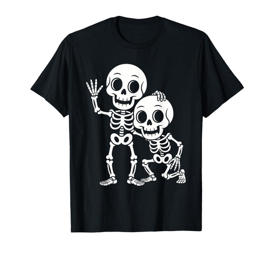 Cute Skeleton Couple Cartoon Bones Spooky Fun T-Shirt
