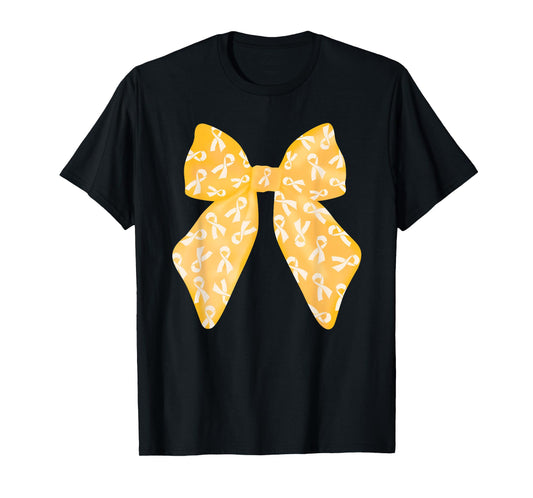 Coquette Gold Bow Childhood Cancer Awareness Women Kids Girl T-Shirt