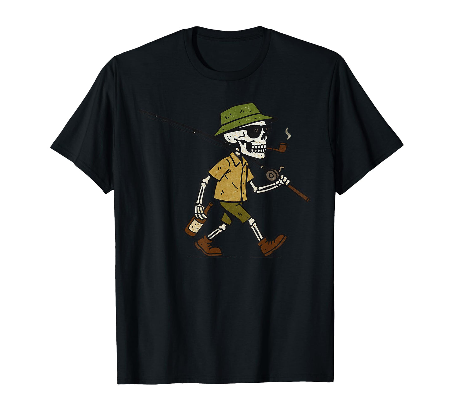 Vintage Halloween Skeleton Fishing Funny Spooky Costume T-Shirt