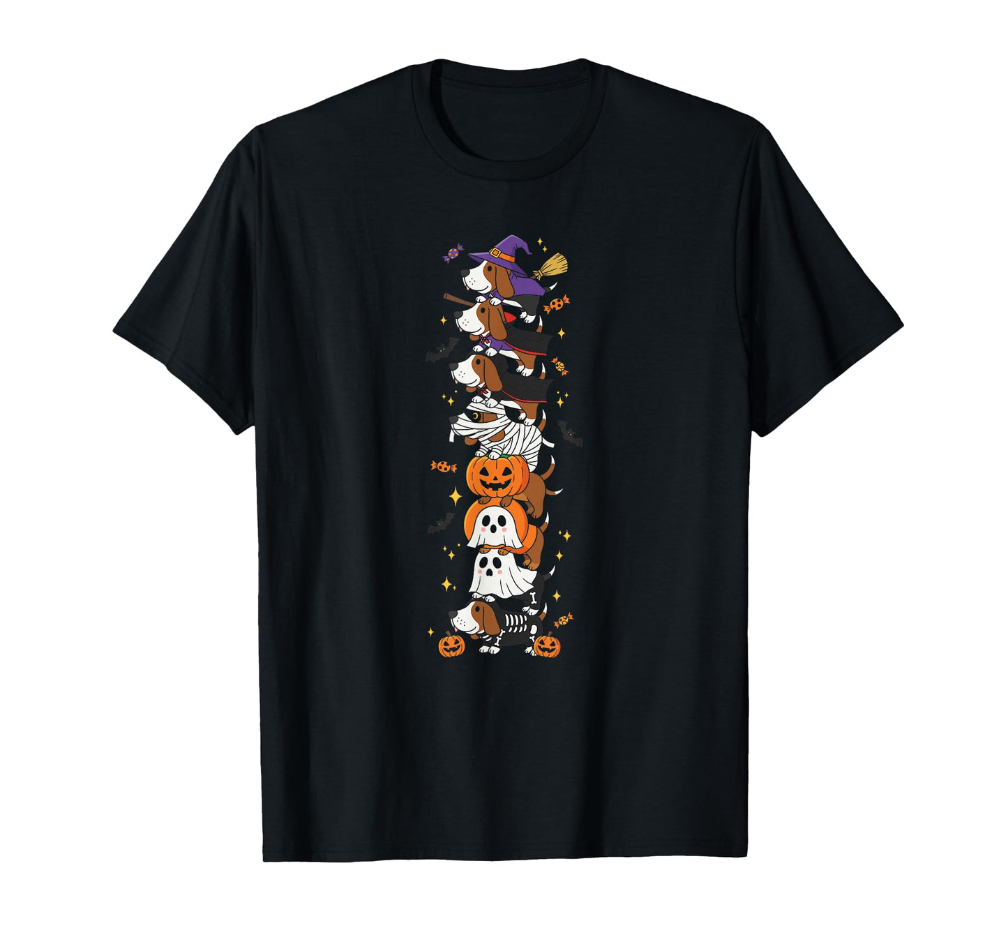 Basset Hound Witch Vampire Ghost Halloween Kids Mens Womens T-Shirt
