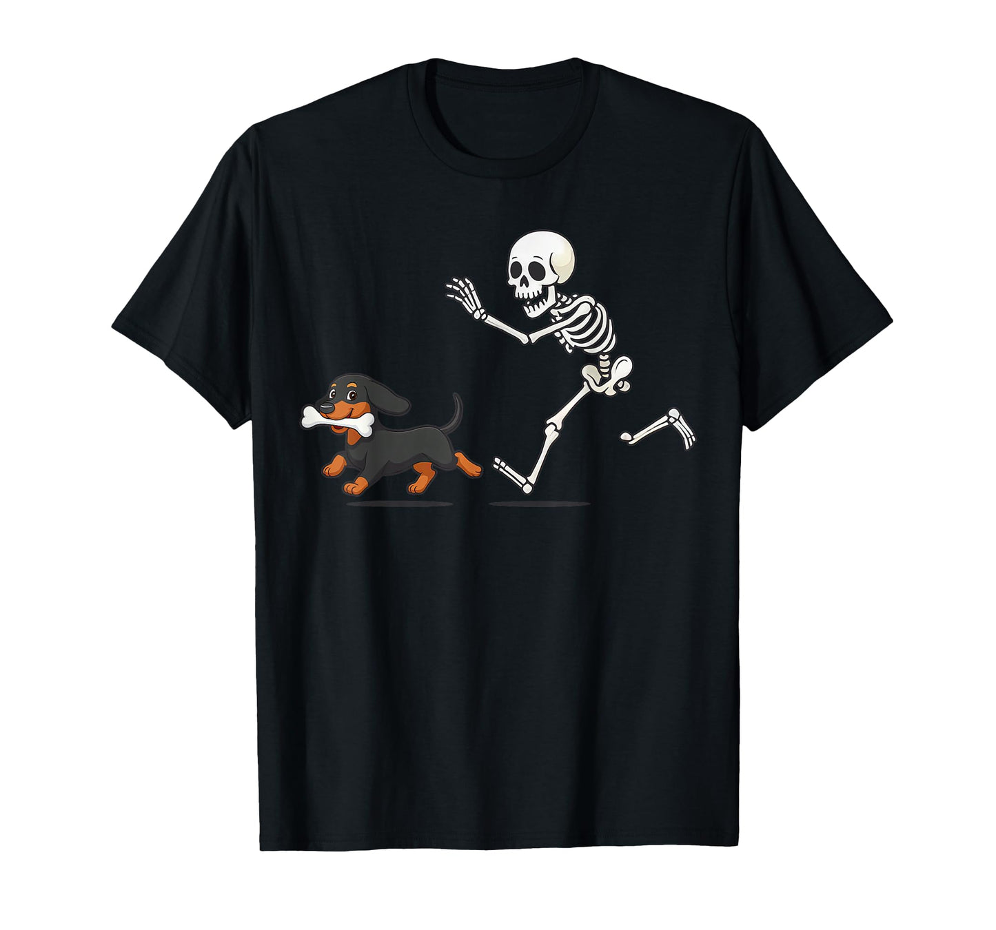 Halloween Dachshund Funny Skeleton Chasing Dog Men Women T-Shirt
