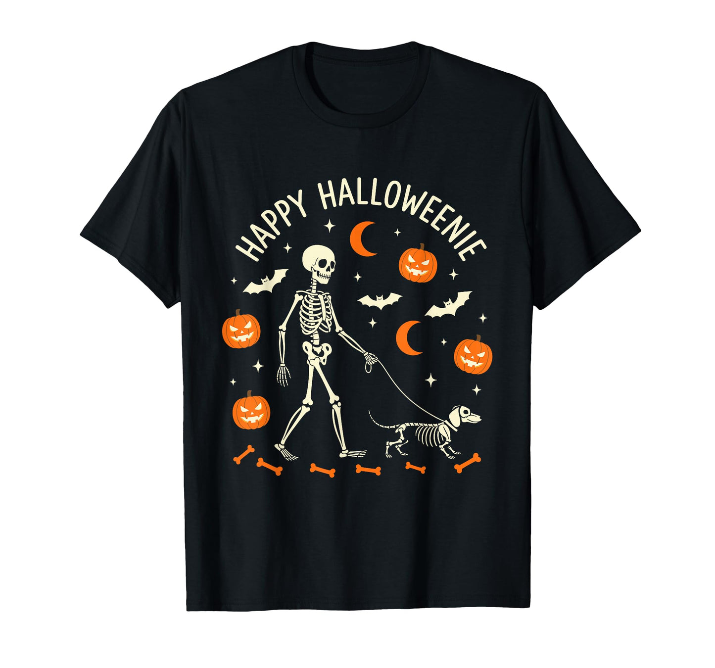 Happy Halloweenie Funny Halloween Skeleton Dachshund Dog T-Shirt