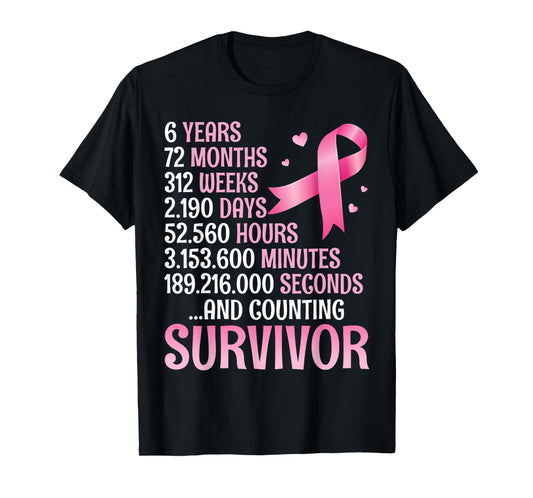 6 Years 72 Months Fighting Breast Cancer Counting Survivor T-Shirt