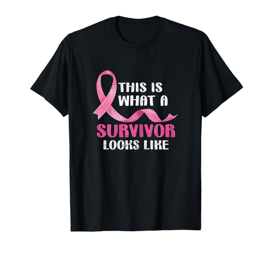 Womens Cancer Survivor Women Pink Ribbon Breast Cancer Awareness T-Shirt
