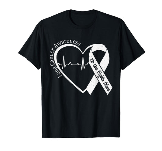 Lung Cancer Awareness Heart White Ribbon Support Mens Womens T-Shirt