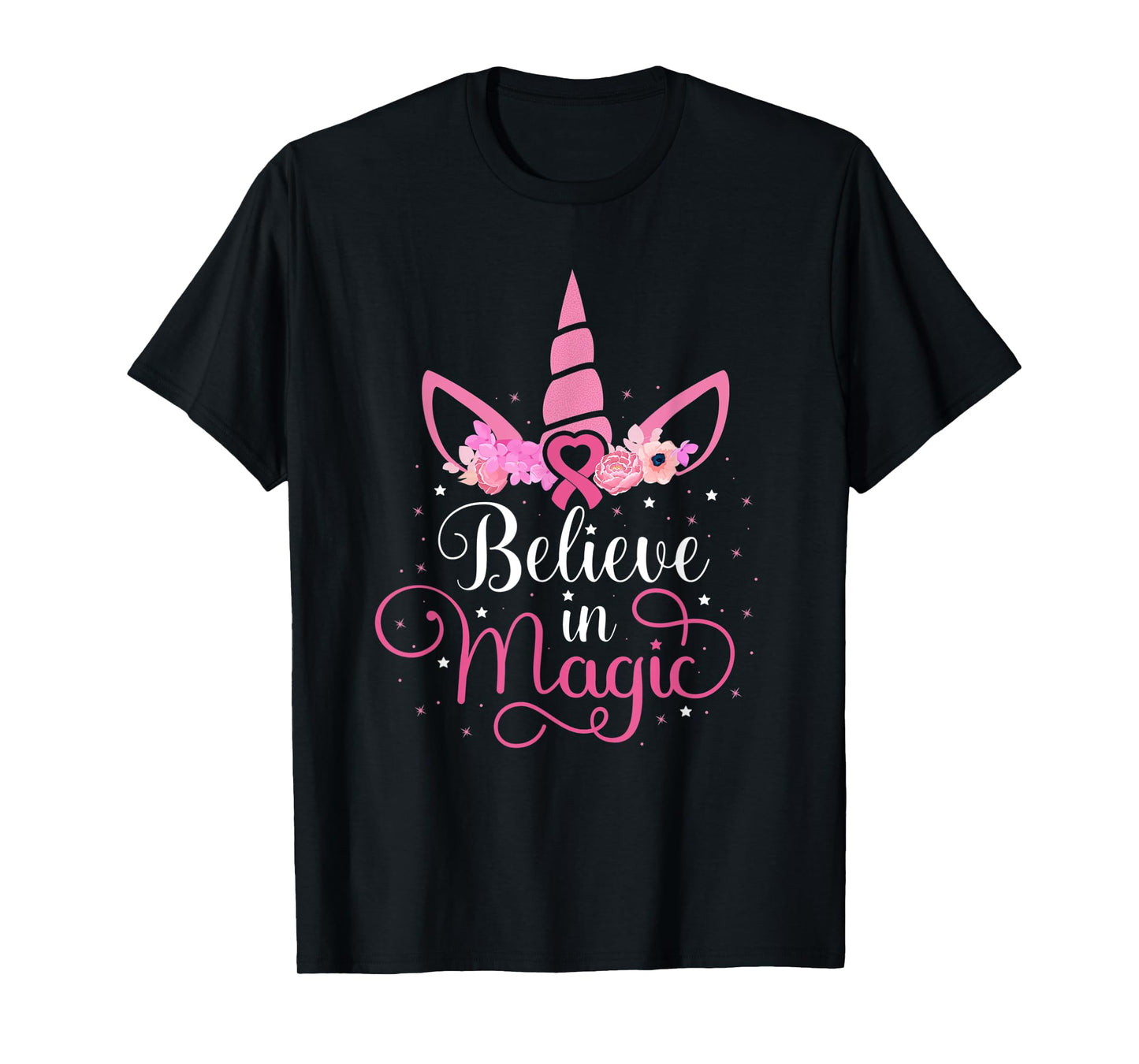 Breast Cancer Unicorn Magic Pink Ribbon Awareness Fighter T-Shirt
