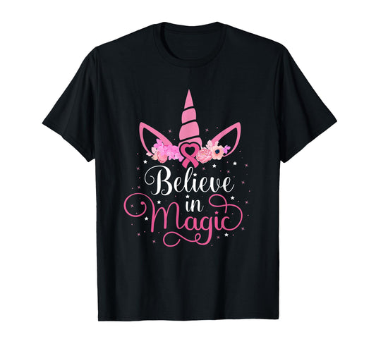 Breast Cancer Unicorn Magic Pink Ribbon Awareness Fighter T-Shirt