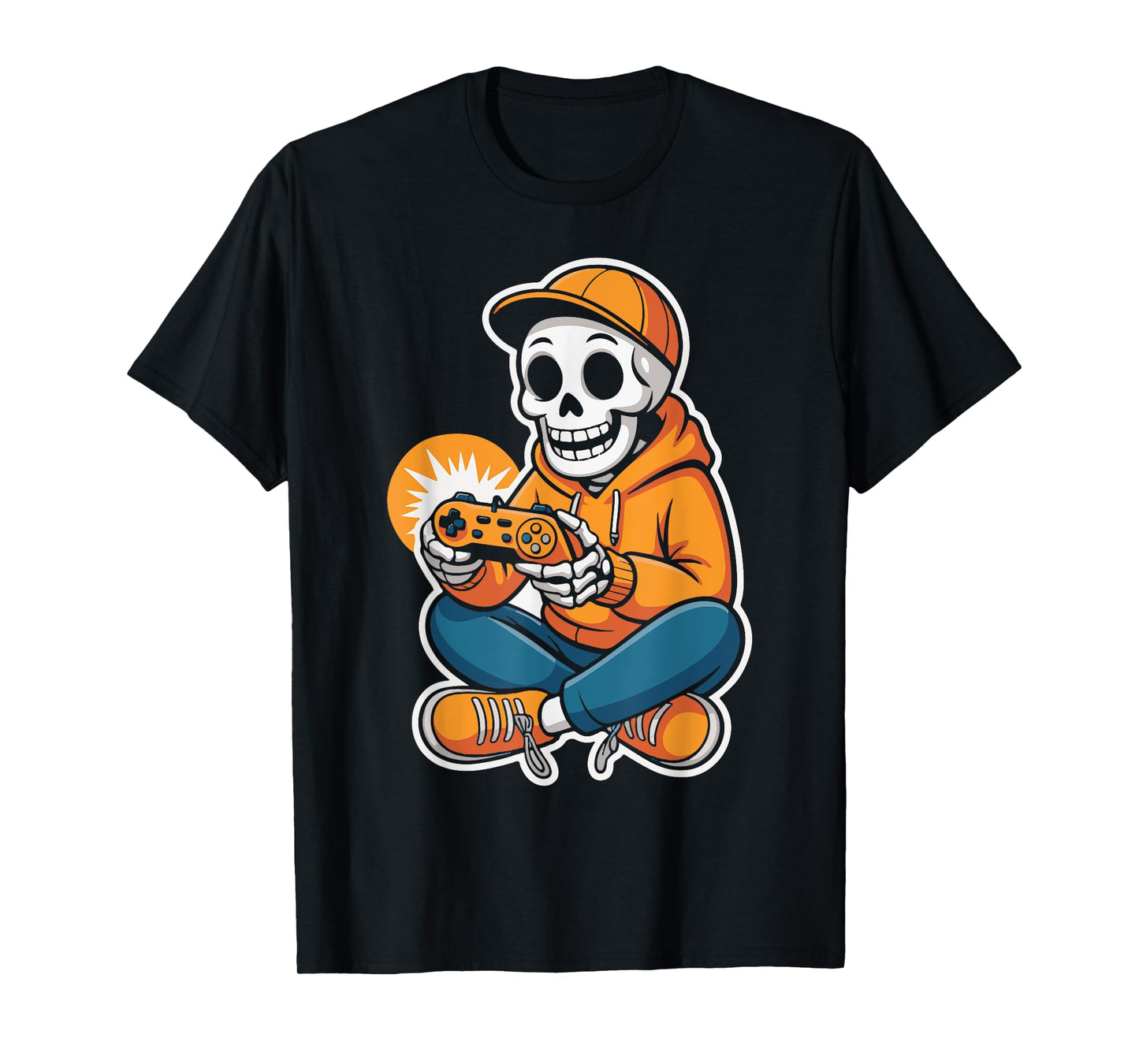 Retro Skeleton Gamer Funny Halloween Boys Kids Gaming Style T-Shirt