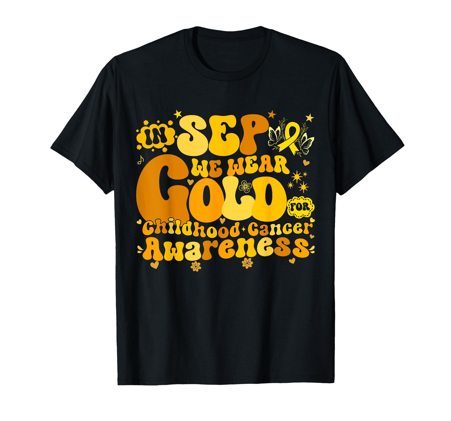 In September We Wear Gold Childhood Cancer Awareness Groovy T-Shirt