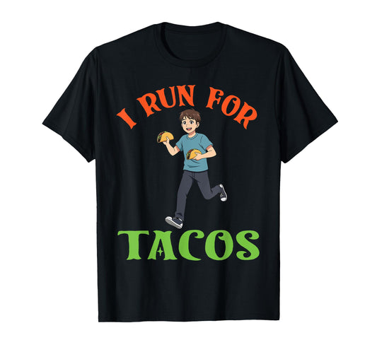 Cute Boy with Taco I Run for Tacos Funny Taco Runner Lover T-Shirt