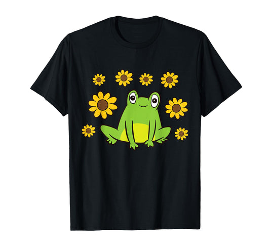 Cute Frog Summer Sunflower Kawaii Frog T-Shirt