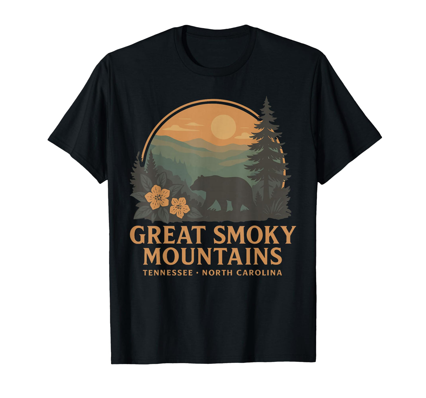 Retro Great Smoky Mountains Vintage Sunset Bear T-Shirt