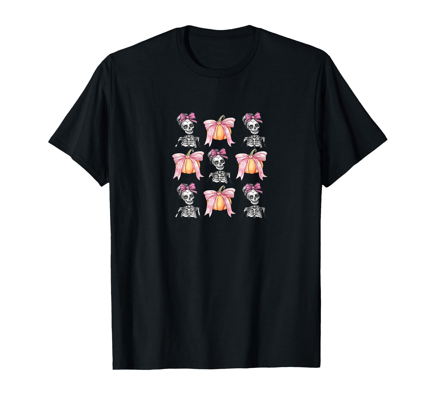 Coquette Skeleton Halloween Bows Pumpkin Spooky Cute Fun T-Shirt