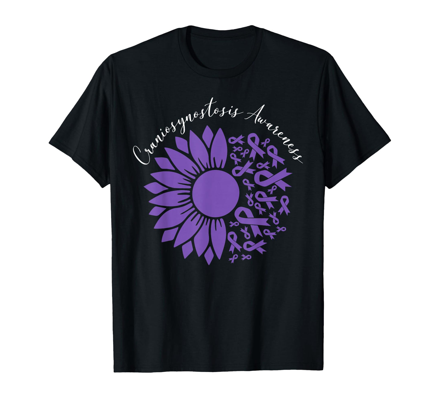 Craniosynostosis Awareness Sunflower Purple Ribbon Support T-Shirt