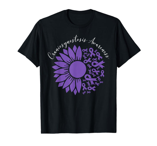 Craniosynostosis Awareness Sunflower Purple Ribbon Support T-Shirt