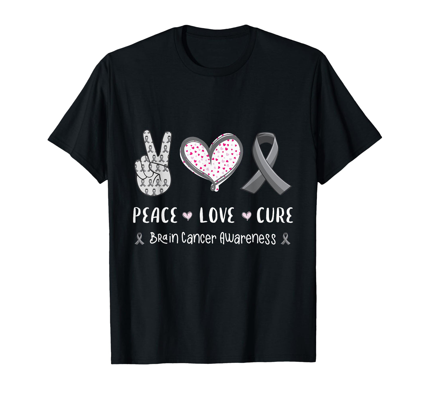 Peace Love cure Brain cancer awareness men women kids tumor T-Shirt