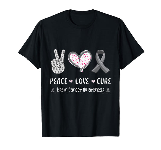 Peace Love cure Brain cancer awareness men women kids tumor T-Shirt