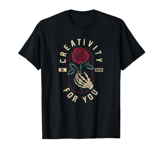 Creativity Rose Skeleton Hand Gothic Vintage Artwork T-Shirt