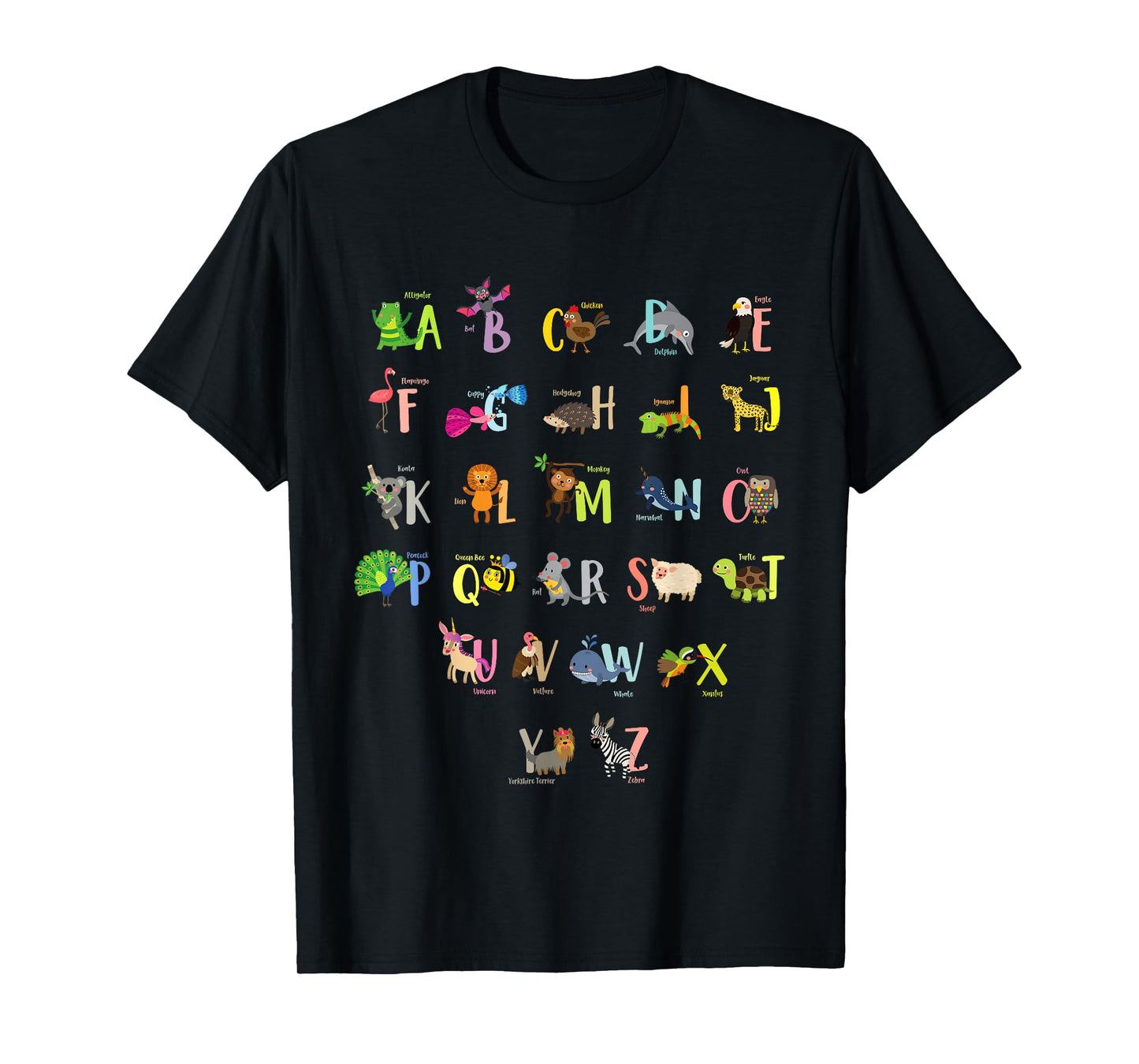 ABC Animals Identification A-Z Types Of Zoo Animals Alphabet T-Shirt