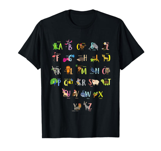 ABC Animals Identification A-Z Types Of Zoo Animals Alphabet T-Shirt