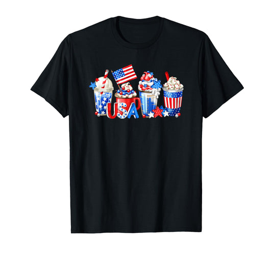 4th Of July Latte Mug For Patriotic Women White Red And Blue T-Shirt