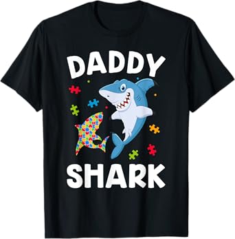 Mens Daddy Shark Funny Father Autism Awareness Day Gift Dad T-Shirt