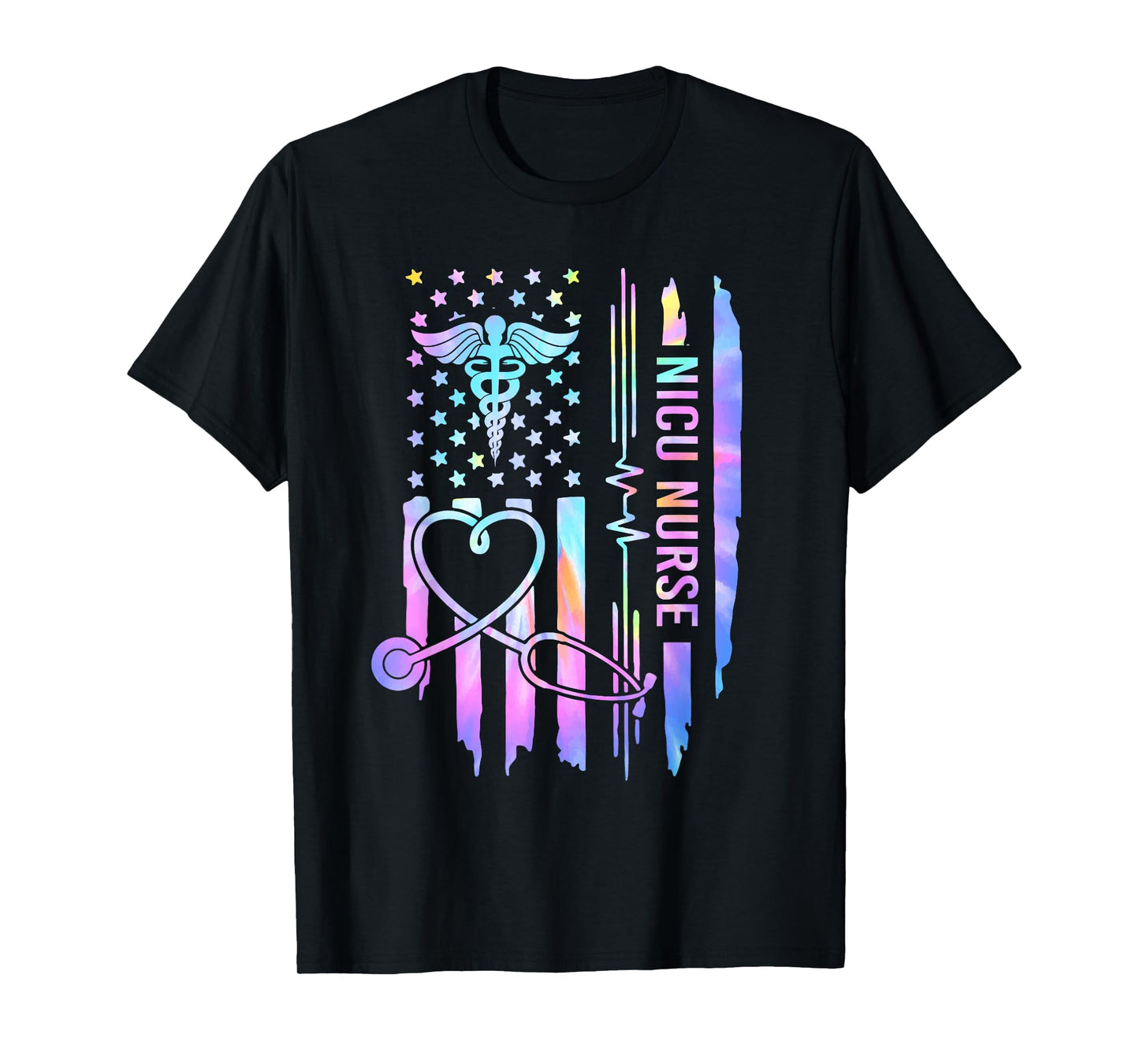 Tie Dye NICU Nurse ICU Neonatal USA Flag Team Tiny Humans T-Shirt