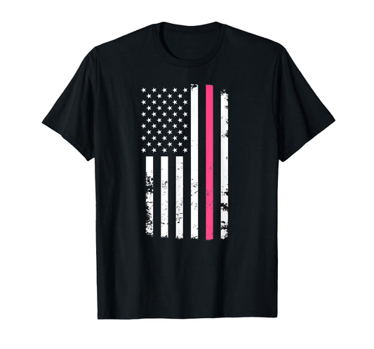 American Flag Pink Line For Breast Cancer T-Shirt T-Shirt